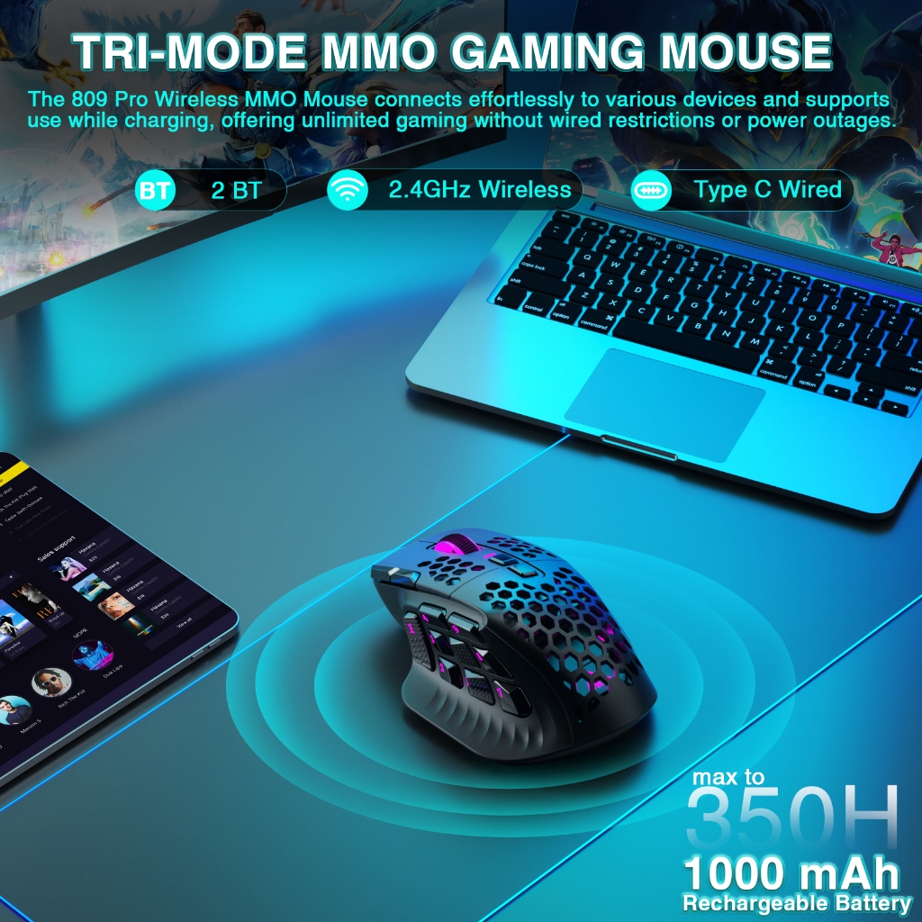 Solaka SM809 PRO MMO Chuột chơi game Bluetooth không dây 2.4G có dây Tùy chỉnh Phím bên DIY Thay thế vỏ bên | BigBuy360 - bigbuy360.vn