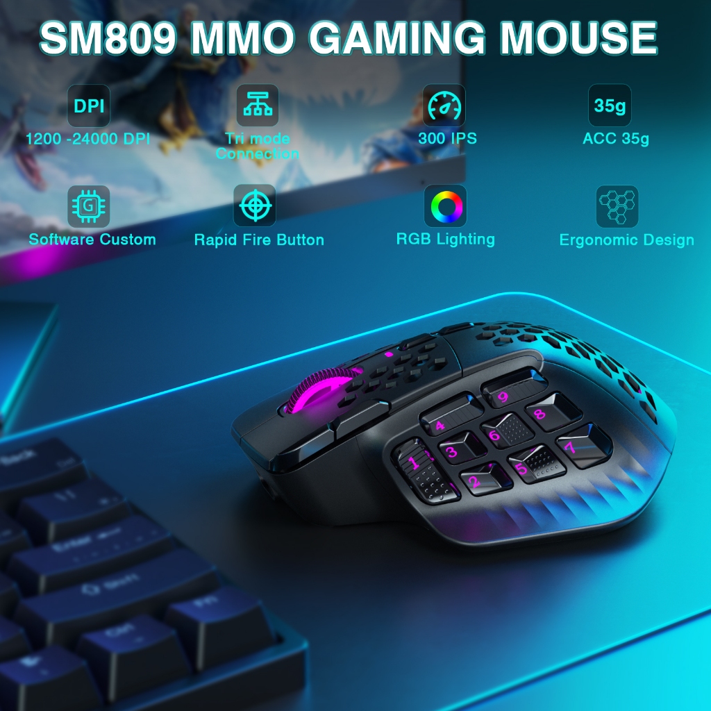 Solaka SM809 PRO MMO Chuột chơi game Bluetooth không dây 2.4G có dây Tùy chỉnh Phím bên DIY Thay thế vỏ bên | BigBuy360 - bigbuy360.vn