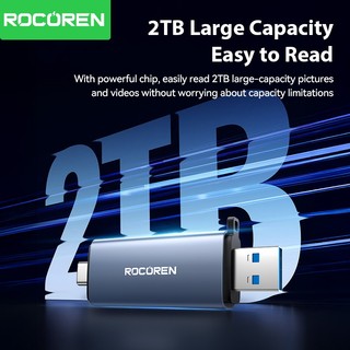 Đầu đọc thẻ nhanh Rocoren 2 trong 1 SD TF OTG Type-C & USB 3.0 Bộ chuyển đổi đầu đọc thẻ nhớ thông minh cho máy tính xách tay Máy tính bảng Điện thoại PC