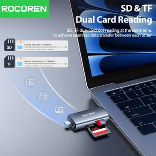 Đầu đọc thẻ nhanh Rocoren 2 trong 1 SD TF OTG Type-C & USB 3.0 Bộ chuyển đổi đầu đọc thẻ nhớ thông minh cho máy tính xách tay Máy tính bảng Điện thoại PC
