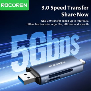 Đầu đọc thẻ nhanh Rocoren 2 trong 1 SD TF OTG Type-C & USB 3.0 Bộ chuyển đổi đầu đọc thẻ nhớ thông minh cho máy tính xách tay Máy tính bảng Điện thoại PC