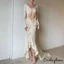 Nữ Babydoll Quần Lót Dài Tay Cổ Chữ V Chemise Lưới Váy Ngủ Dài Áo Viền Sheer Váy Ngủ