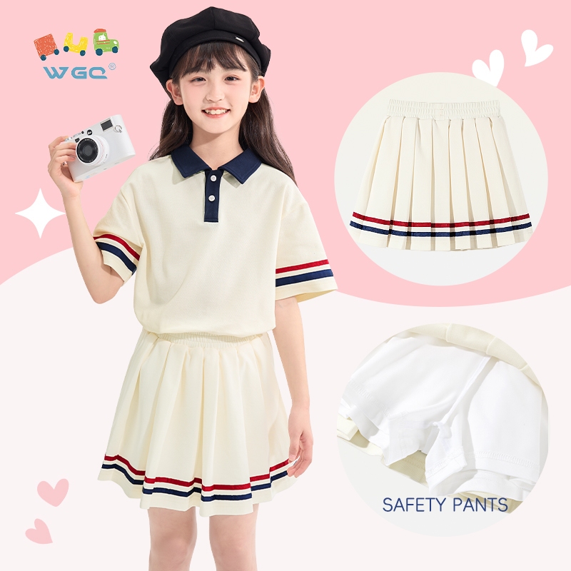 W.G.Q  Váy bé gái  Váy ngắn phong cách mới mùa hè, Thiết kế màu sắc tương phản phong cách Preppy