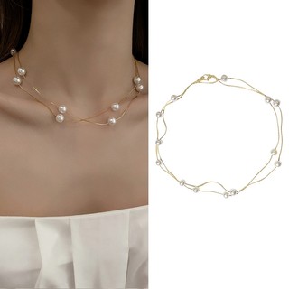 Luimo Đen Pha Lê Trắng Ngọc Trai Dệt Tay Vòng Cổ Ánh Sáng Sang Trọng Cá Tính Tính Khí Xương Đòn Dây Xích SBS