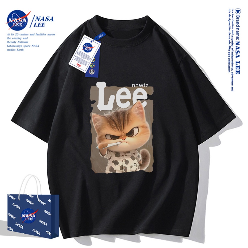 Áo thun ngắn tay NASA - Họa tiết mèo trợn mắt, chất liệu cotton, phù hợp cho cả nam và nữ