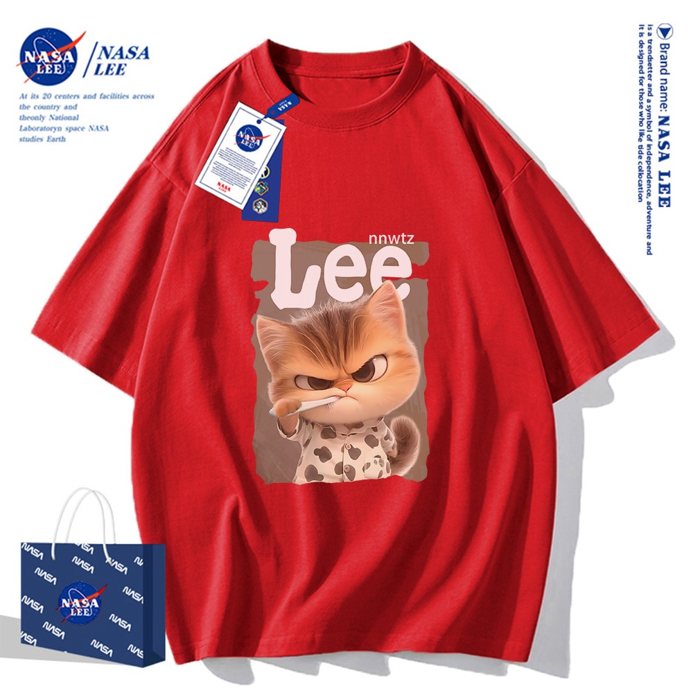 Áo thun ngắn tay NASA - Họa tiết mèo trợn mắt, chất liệu cotton, phù hợp cho cả nam và nữ