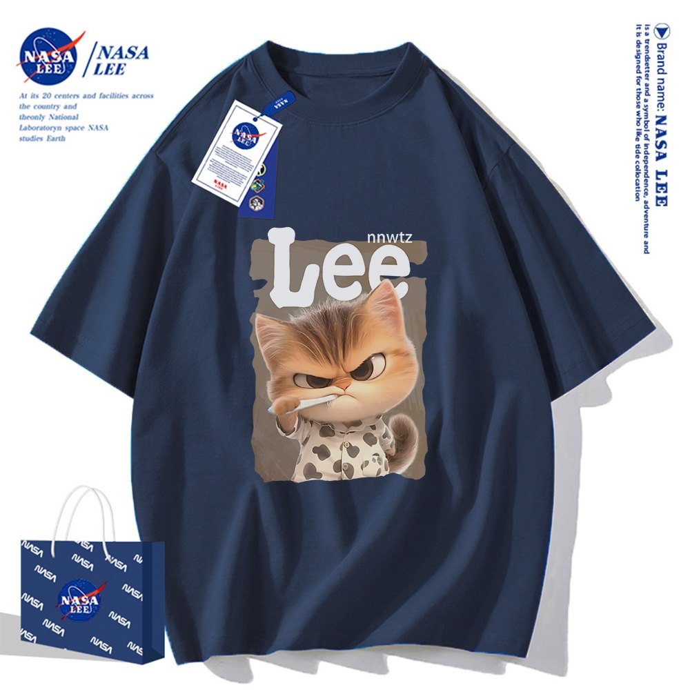 Áo thun ngắn tay NASA - Họa tiết mèo trợn mắt, chất liệu cotton, phù hợp cho cả nam và nữ