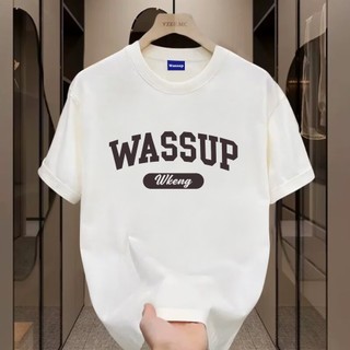 ✨Hàng có sẵn✨ WASSUP letter-Áo thun nam mới! 100% cotton, thời trang, Unisex