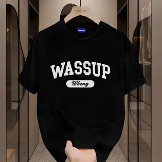 ✨Hàng có sẵn✨ WASSUP letter-Áo thun nam mới! 100% cotton, thời trang, Unisex