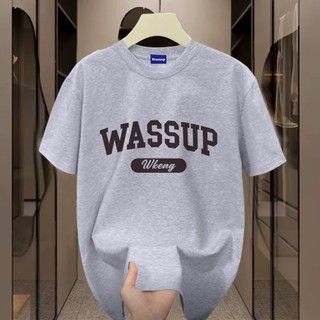 ✨Hàng có sẵn✨ WASSUP letter-Áo thun nam mới! 100% cotton, thời trang, Unisex