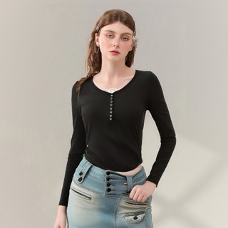 Áo Sơ Mi Tay Dài Phối Ren 1 / 2 Nút Phong Cách vintage Dành Cho Nữ