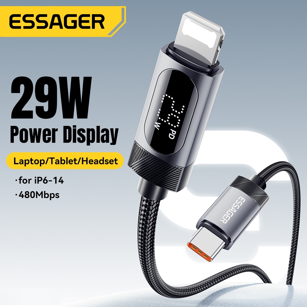 Ảnh Cáp dữ liệu sạc nhanh Essager USB-C sang L 29W Công suất hiển thị kỹ thuật số 1