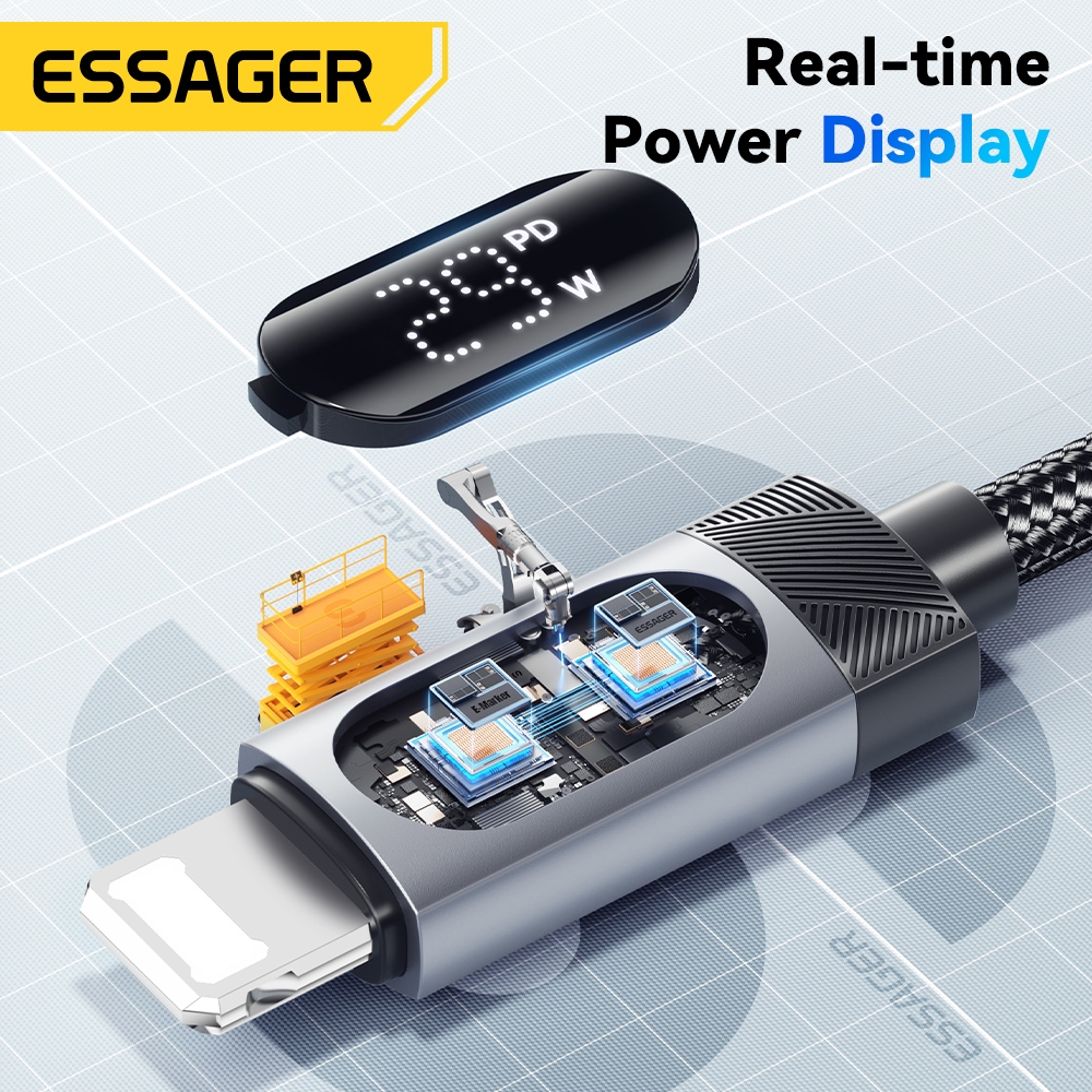 Ảnh Cáp dữ liệu sạc nhanh Essager USB-C sang L 29W Công suất hiển thị kỹ thuật số 3