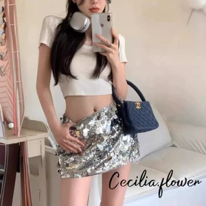 Váy Sequin Sáng Bóng Nữ Mùa Hè Co Giãn Mini Chữ A Cho Câu Lạc Bộ Đi Biển Dạo Phố