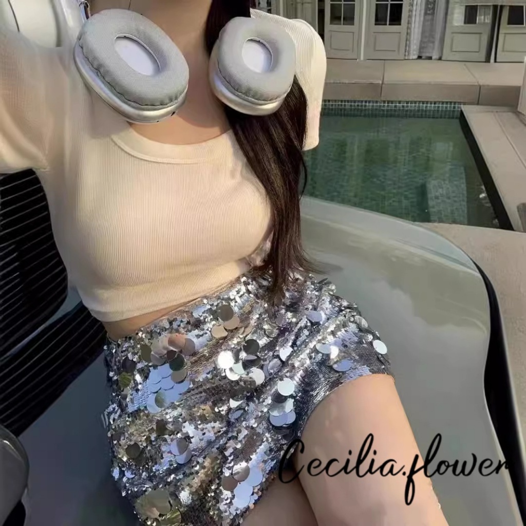 Váy Sequin Sáng Bóng Nữ Mùa Hè Co Giãn Mini Chữ A Cho Câu Lạc Bộ Đi Biển Dạo Phố