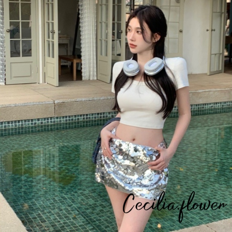 Váy Sequin Sáng Bóng Nữ Mùa Hè Co Giãn Mini Chữ A Cho Câu Lạc Bộ Đi Biển Dạo Phố