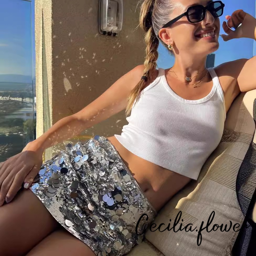 Váy Sequin Sáng Bóng Nữ Mùa Hè Co Giãn Mini Chữ A Cho Câu Lạc Bộ Đi Biển Dạo Phố