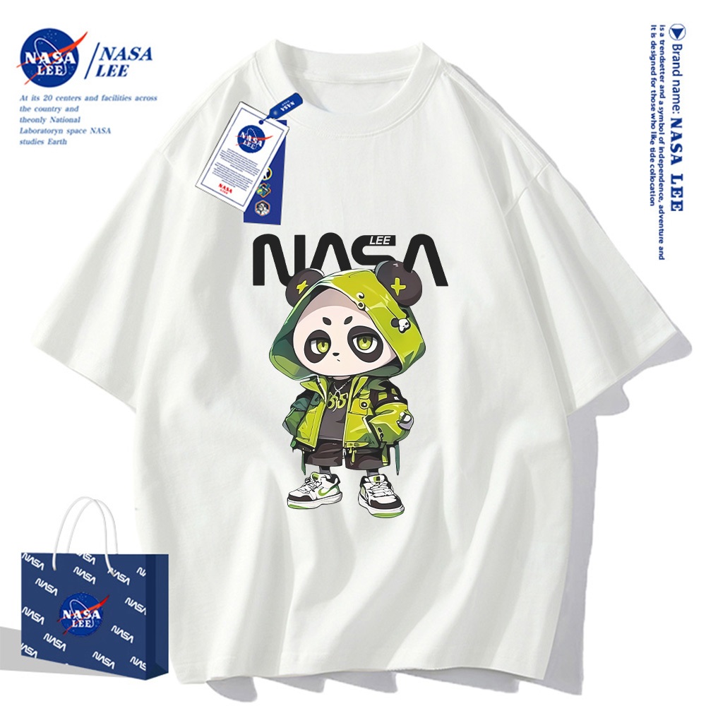 Áo thun ngắn tay NASA hình cậu bé đội mũ, cotton, phù hợp cho cả nam và nữ