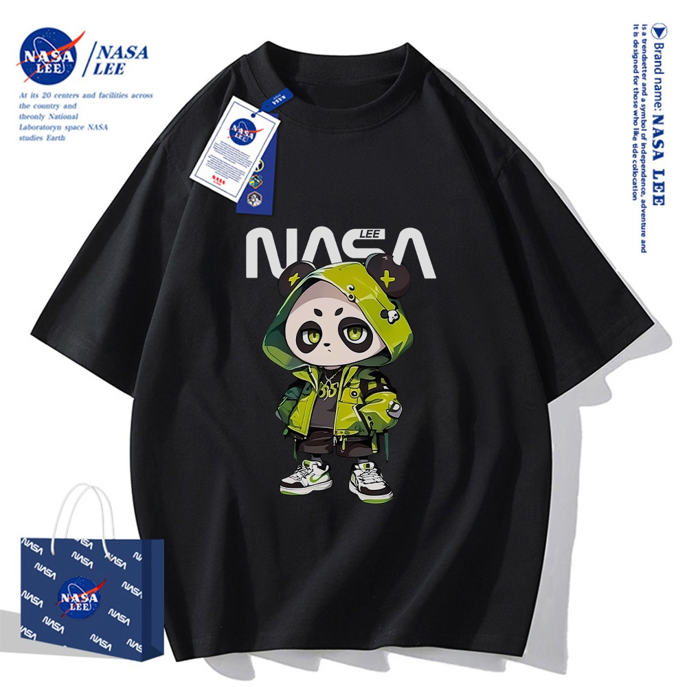 Áo thun ngắn tay NASA hình cậu bé đội mũ, cotton, phù hợp cho cả nam và nữ