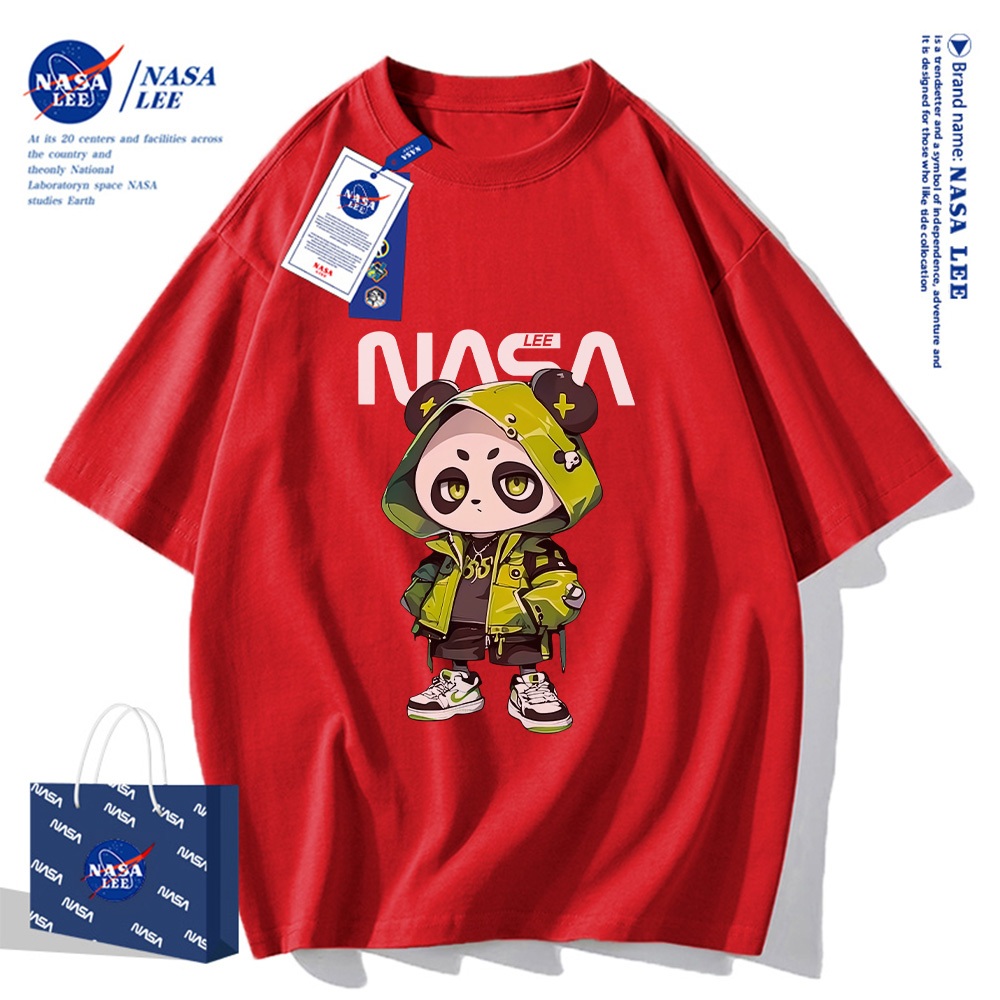 Áo thun ngắn tay NASA hình cậu bé đội mũ, cotton, phù hợp cho cả nam và nữ