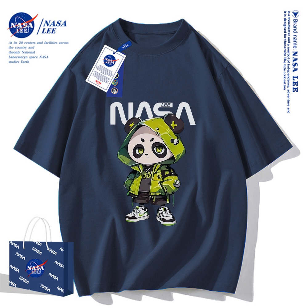 Áo thun ngắn tay NASA hình cậu bé đội mũ, cotton, phù hợp cho cả nam và nữ