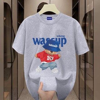 ✨Hàng có sẵn✨ WASSUP Blue Hat Little Bear-Áo thun nam mới! 100% cotton, thời trang, Unisex