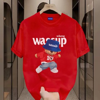 ✨Hàng có sẵn✨ WASSUP Blue Hat Little Bear-Áo thun nam mới! 100% cotton, thời trang, Unisex