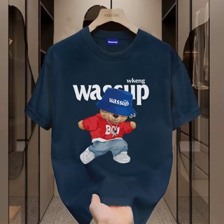 ✨Hàng có sẵn✨ WASSUP Blue Hat Little Bear-Áo thun nam mới! 100% cotton, thời trang, Unisex