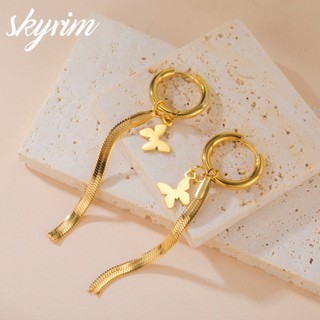 Bông tai thả vàng SKYRIM Mặt dây chuyền bướm bằng thép không gỉ Trang sức không gây dị ứng cho bé gái