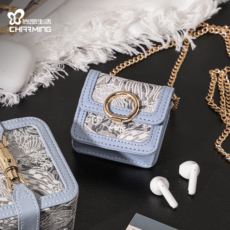 Túi lưu trữ di động Hộp đựng tai nghe và bộ sạc đa chức năng nhỏ gọn có vòng móc khóa Phụ kiện du lịch