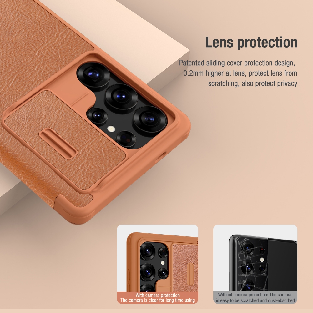 Nillkin Cho Samsung Galaxy S25 Ultra / S25 Edge / S25 Plus / S25 + / A56 5G Qin Pro Flip PU Da Bảo Vệ Ống Kính Máy Ảnh Trượt Vỏ Điện Thoại Vỏ Bảo Vệ