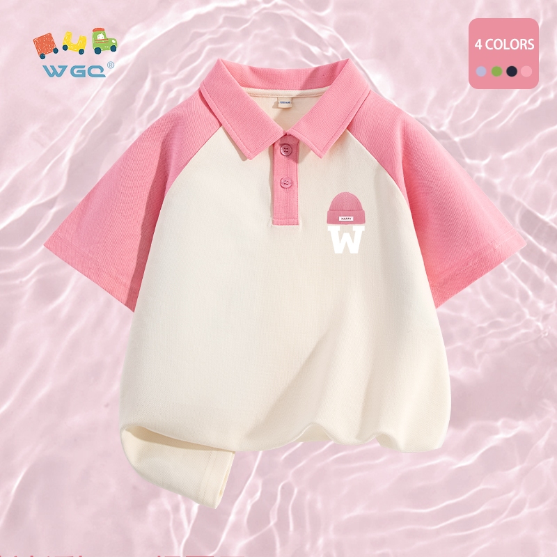 W.G.Q Áo thun Bé Gái , Áo Sơ Mi Raglan Màu Sắc Tương Phản , Thoải Mái Thoáng Khí Có In Hình