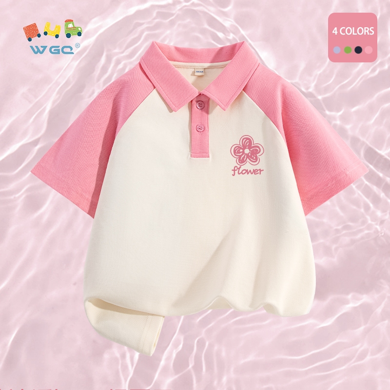 W.G.Q Áo thun Bé Gái , Áo Sơ Mi Raglan Màu Sắc Tương Phản , Thoải Mái Thoáng Khí Có In Hình
