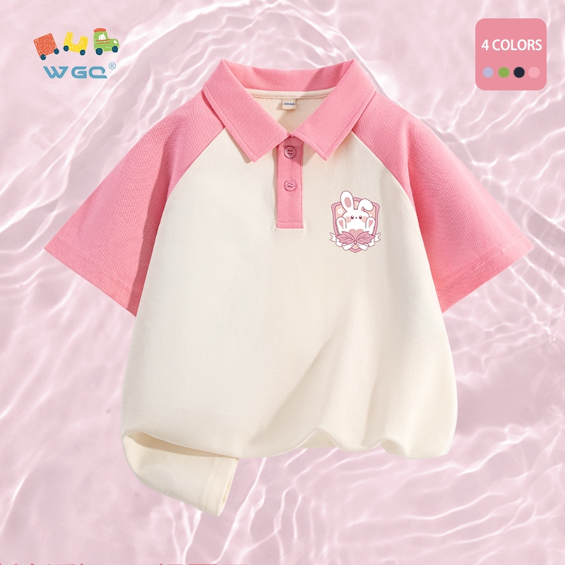 W.G.Q Áo thun Bé Gái , Áo Sơ Mi Raglan Màu Sắc Tương Phản , Thoải Mái Thoáng Khí Có In Hình