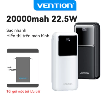 Vention Sạc Dự Phòng 20000mAh Chính Hãng | Có Sạc Nhanh PD 22.5W | Pin sạc dự phòng 4 Cổng Type-C Đa Thiết Bị | Màn LED Hiển Thị % Màu Trắng (Dành Cho Điện Thoại/Tablet)