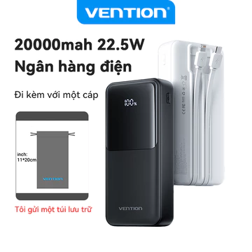 Vention Sạc Dự Phòng 20000mAh Chính Hãng Có Sạc Nhanh PD22.5W 2 Cổng Type-C+Lightning, Pin sạc dự phòng Màn LED Trắng Hiển Thị Thiết Kế Nhỏ Gọn Cho Du Lịch
