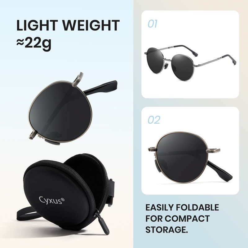 Cyxus Kính râm tròn phân cực/kính râm gập/kính thời trang, unisex, phù hợp cho du lịch và giải trí.1018