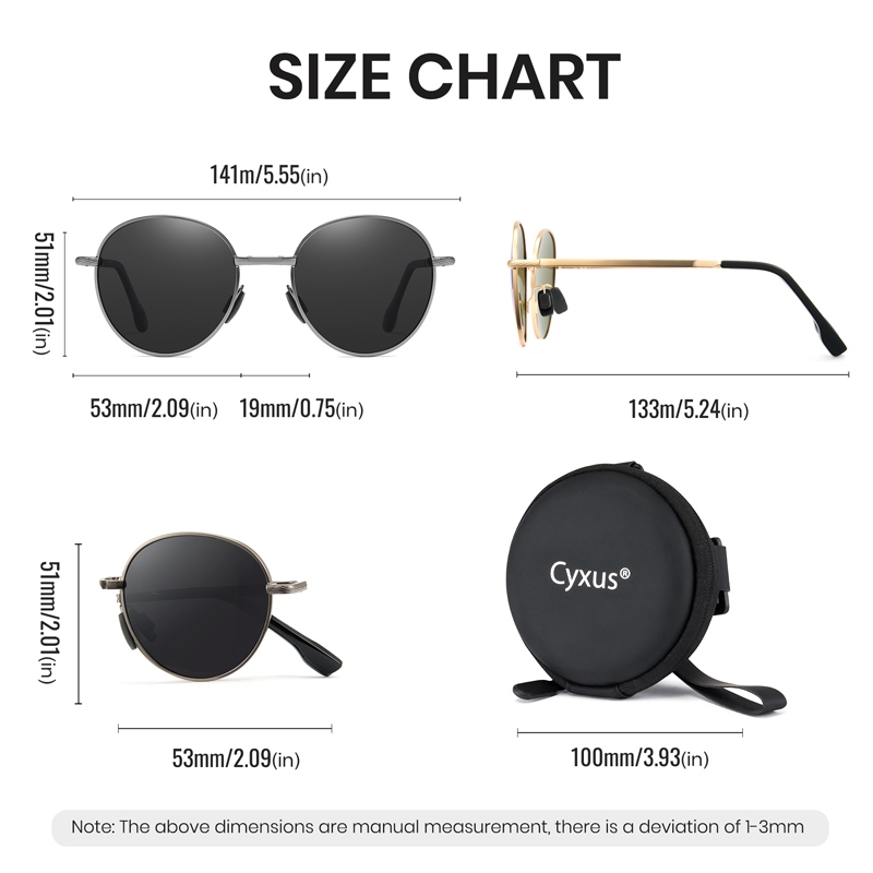 Cyxus Kính râm tròn phân cực/kính râm gập/kính thời trang, unisex, phù hợp cho du lịch và giải trí.1018