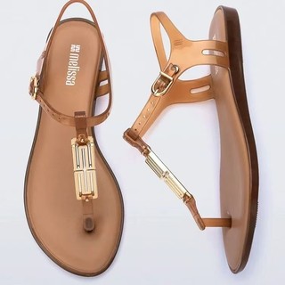 2025 Phong Cách Mới Melissa Herringbone Flip-Flops Chữ Màu Trơn