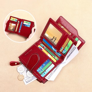 Banyanu Retro Dầu Sáp Da Ví Ngắn Da Thật Nữ Gấp Thẻ Đa Năng Ví Đựng Tiền Xu