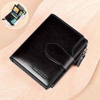 Banyanu Retro Dầu Sáp Da Ví Ngắn Da Thật Nữ Gấp Thẻ Đa Năng Ví Đựng Tiền Xu
