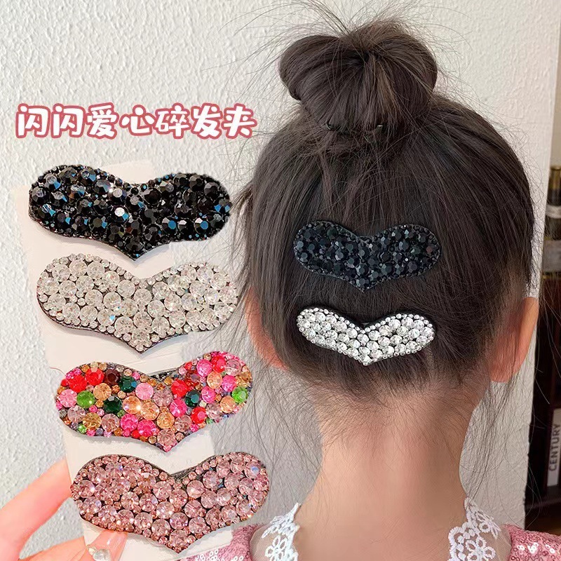 [Yunyuan] 2 Kẹp tóc tình yêu đính đá sang một bên, thẻ tóc nghiền nát đầu lưng nữ nổ bb kẹp tóc thẻ mũ đội đầu