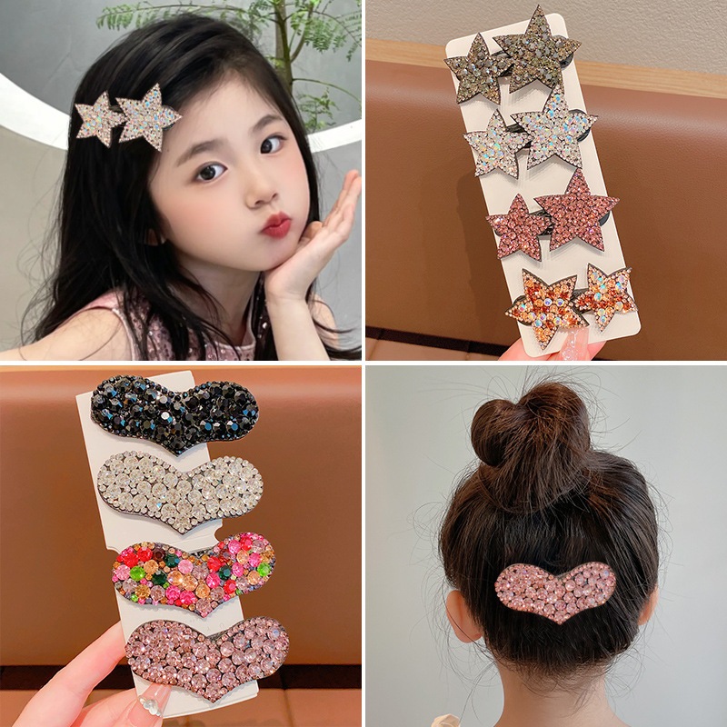 [Yunyuan] 2 Kẹp tóc tình yêu đính đá sang một bên, thẻ tóc nghiền nát đầu lưng nữ nổ bb kẹp tóc thẻ mũ đội đầu