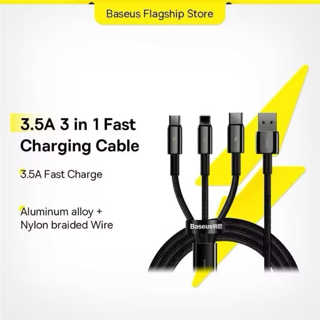 Baseus Dây Cáp usb 3 Trong 1 Cho Tất Cả Các Dòng Điện Thoại