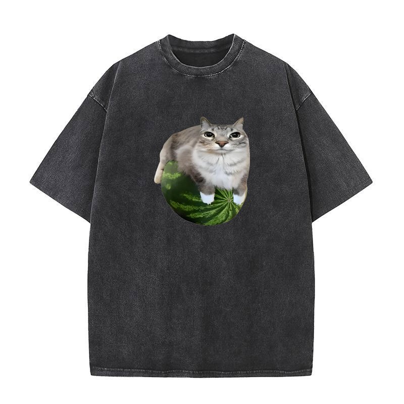 Áo thun Cat Silly Cat Meme in dưa hấu sang trọng, cổ điển, unisex nam nữ