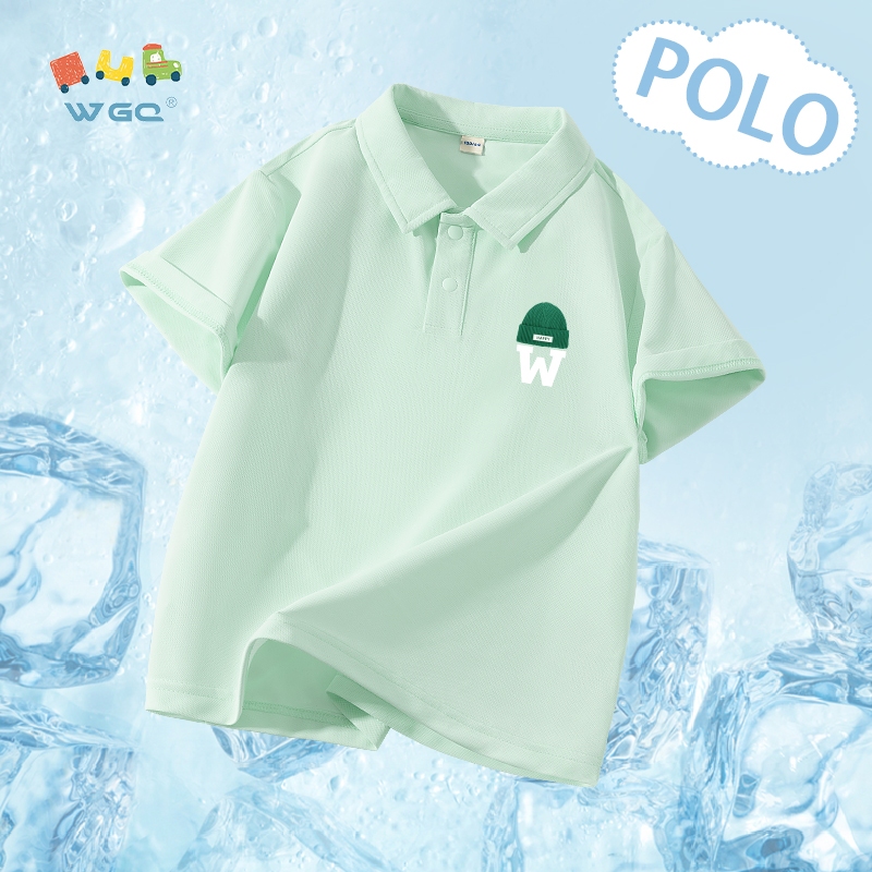 W.G.Q POLO ngắn tay cho bé trai / bé gái, đàn hồi thấm mồ hôi thoáng khí, phong cách mới mùa hè với