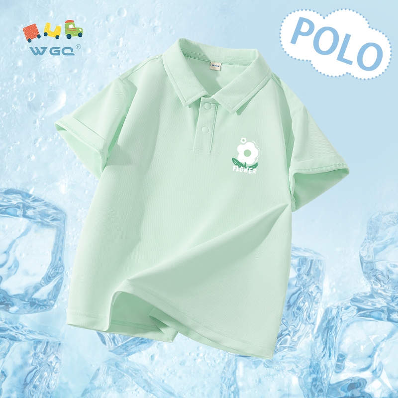 W.G.Q POLO ngắn tay cho bé trai / bé gái, đàn hồi thấm mồ hôi thoáng khí, phong cách mới mùa hè với