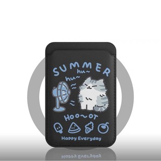 Hộp đựng thẻ ví họa tiết mèo quạt dễ thương cho iPhone 13 12promax15pro 15promax 14 14promax 14 Pro 16 16plus 16 Pro Max 11