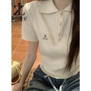 ZHELIHANGFEI Phiên bản Hàn Quốc cổ polo ngọt ngào Bột chiên xoắn đan tay ngắn