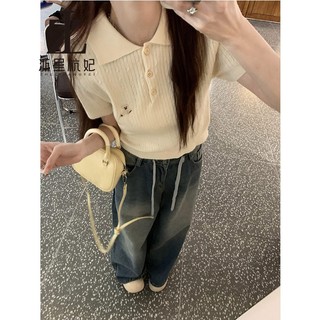 ZHELIHANGFEI Phiên bản Hàn Quốc cổ polo ngọt ngào Bột chiên xoắn đan tay ngắn